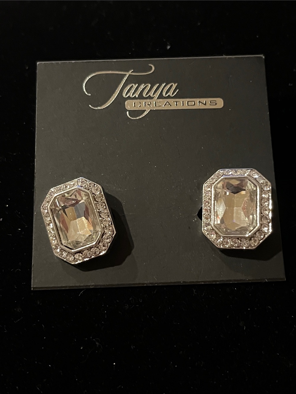 Silver Crystal Octagon Stud Clip Earrings - Clear
